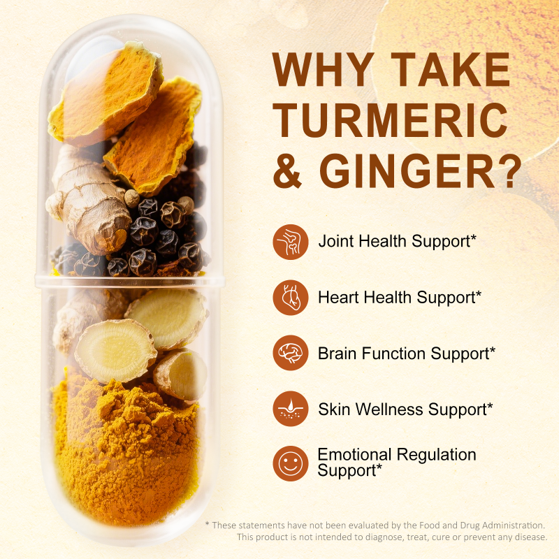Turmeric Curcumin Supplement - with Ginger & Black Pepper, 95% Curcuminoids, Turmeric and Ginger Vegan Capsule for Joint & Digestion Support, Enhanced Absorption, Non-GMO, 60 Capsules 2 Bottles