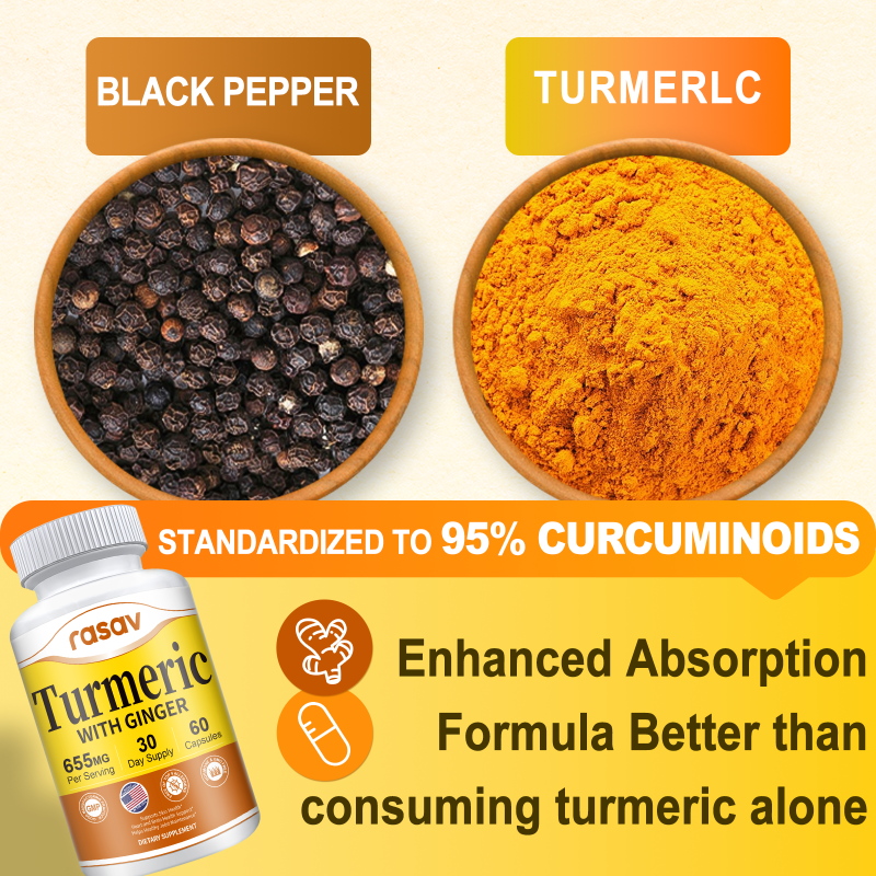 Turmeric Curcumin Supplement - with Ginger & Black Pepper, 95% Curcuminoids, Turmeric and Ginger Vegan Capsule for Joint & Digestion Support, Enhanced Absorption, Non-GMO, 60 Capsules 2 Bottles