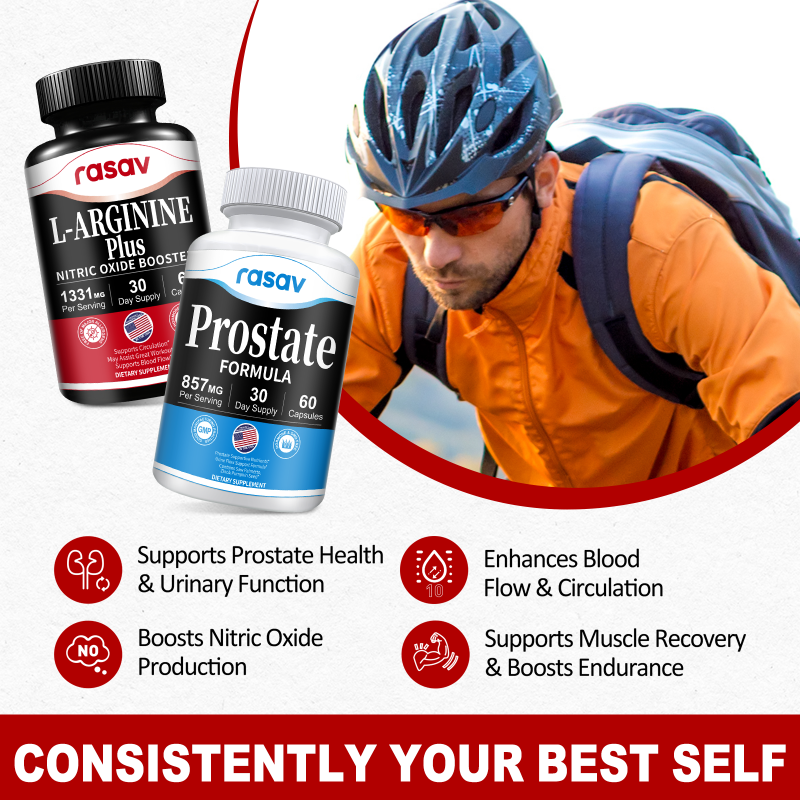 Prostate Supplement & Nitric Oxide Booster Bundle for Men, Include Saw Palmetto, Pygeum Powder and L-Arginine, Supports Prostate and Urinary Health, Blood Flow - 60 Capsules & 60 Capsules
