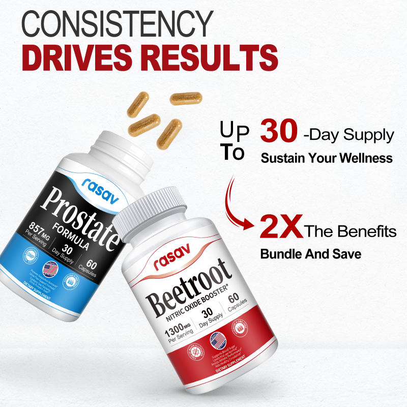 Prostate Supplement & Nitric Oxide Booster Bundle for Men, Include Saw Palmetto, Pygeum Powder and Beetroot, Supports Prostate and Urinary Health, Blood Flow - 60 Capsules & 60 Capsules