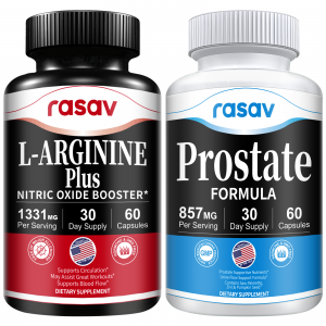 Prostate Supplement & Nitric Oxide Booster Bundle for Men, Include Saw Palmetto, Pygeum Powder and L-Arginine, Supports Prostate and Urinary Health, Blood Flow - 60 Capsules & 60 Capsules