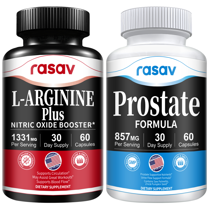 Prostate Supplement & Nitric Oxide Booster Bundle for Men, Include Saw Palmetto, Pygeum Powder and L-Arginine, Supports Prostate and Urinary Health, Blood Flow - 60 Capsules & 60 Capsules
