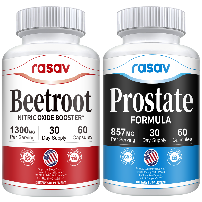 Prostate Supplement & Nitric Oxide Booster Bundle for Men, Include Saw Palmetto, Pygeum Powder and Beetroot, Supports Prostate and Urinary Health, Blood Flow - 60 Capsules & 60 Capsules