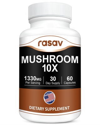 10-in-1 Mushroom Powder Supplement - Lion’s Mane Powder, Reishi Mushroom, Cordyceps, Chaga & more. Mushroom Complex Capsules for Memory, Focus, Immune Support, Energy. 60 Turkey Tail Mushroom Capsules