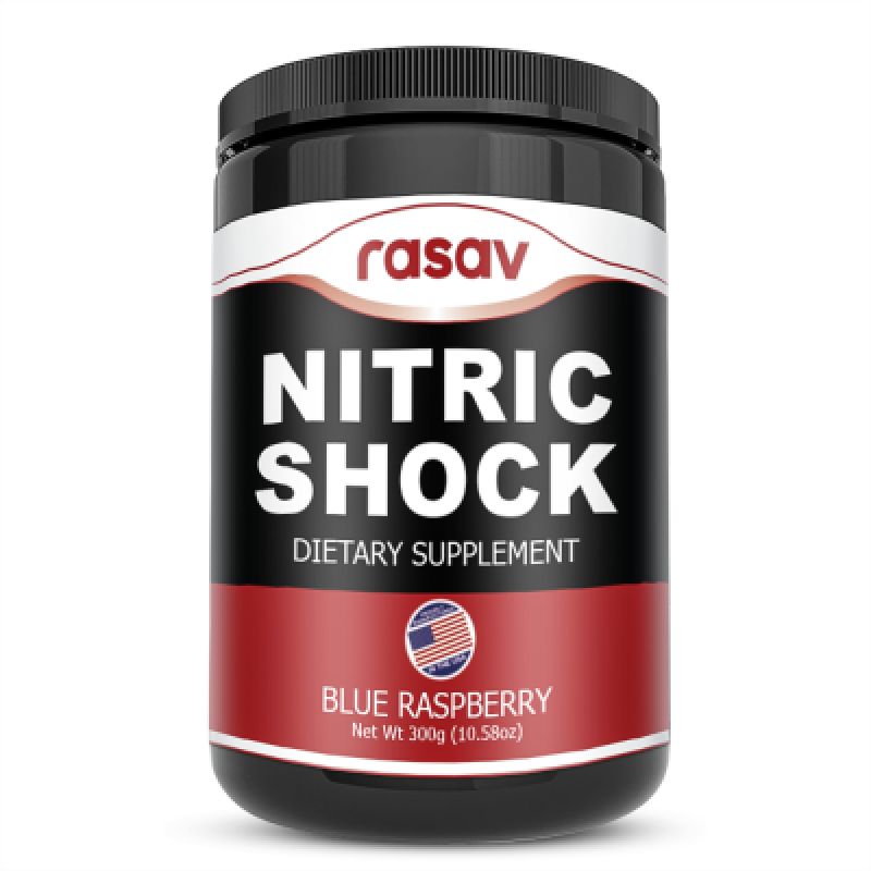 Pre Workout Powder (Blue Raspberry) Sports Supplement 30 Servings - Nitric Shock Energy, Endurance, and Focus Formula with B Vitamins, Electrolytes, Caffeine, & More