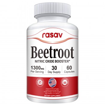 Rasav Beet Root Capsules 1300mg Per Serving - Beetroot Powder Supports Blood Flow, Blood Pressure, Heart & Energy, Beet Root Supplement Non-GMO - 60 Capsules, 30-Day Supply