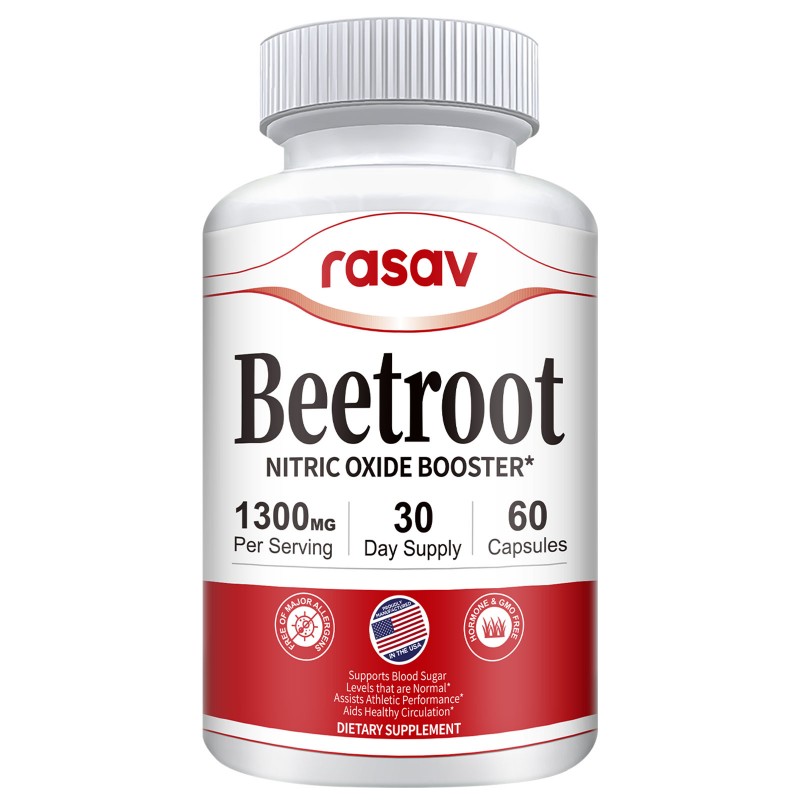 Rasav Beet Root Capsules 1300mg Per Serving - Beetroot Powder Supports Blood Flow, Blood Pressure, Heart & Energy, Beet Root Supplement Non-GMO - 60 Capsules, 30-Day Supply