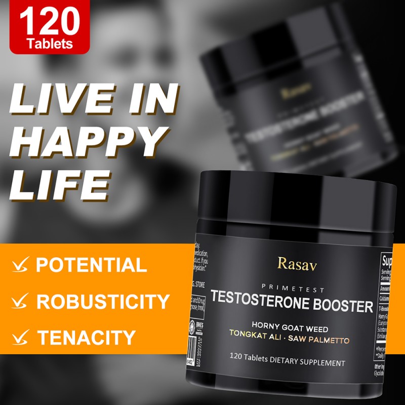 Rasav Horny Goat Weed and Tongkat Ali Supplement for Men, Testosterone Booster Supplement for Men, Male Enhancing Supplements, Supports Muscle Growth, Strength, Energy and Stamina, 120 Tablets