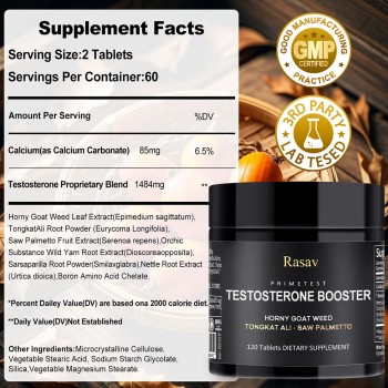 Rasav Horny Goat Weed and Tongkat Ali Supplement for Men, Testosterone Booster Supplement for Men, Male Enhancing Supplements, Supports Muscle Growth, Strength, Energy and Stamina, 120 Tablets