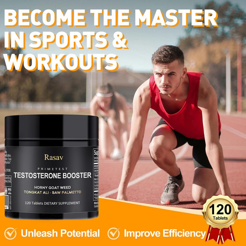 Rasav Horny Goat Weed and Tongkat Ali Supplement for Men, Testosterone Booster Supplement for Men, Male Enhancing Supplements, Supports Muscle Growth, Strength, Energy and Stamina, 120 Tablets