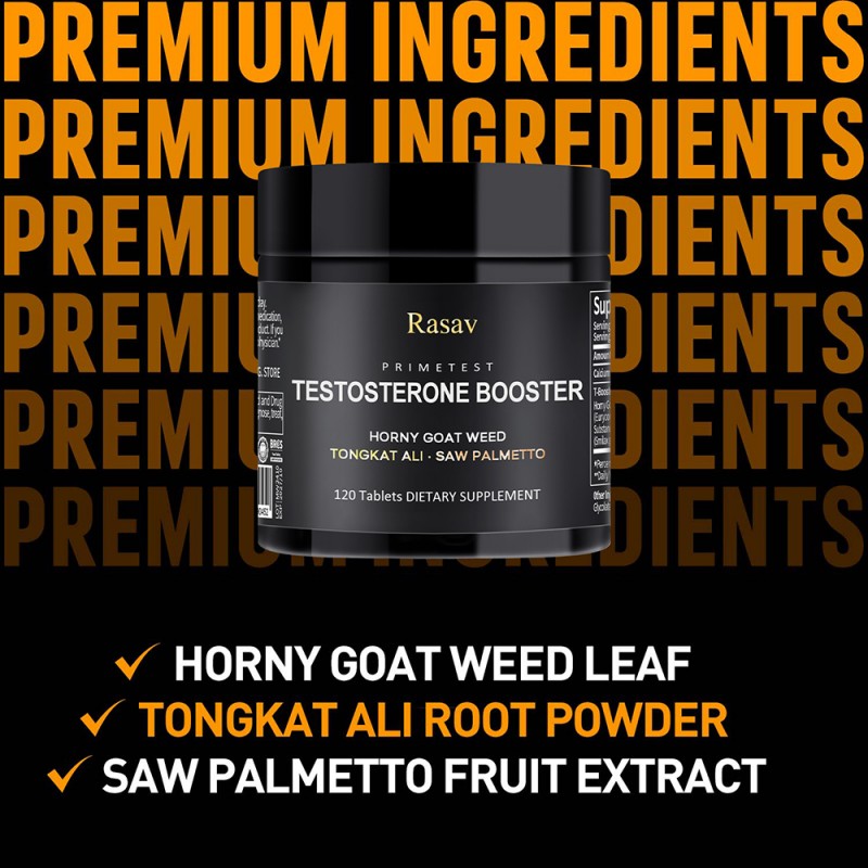 Rasav Horny Goat Weed and Tongkat Ali Supplement for Men, Testosterone Booster Supplement for Men, Male Enhancing Supplements, Supports Muscle Growth, Strength, Energy and Stamina, 120 Tablets