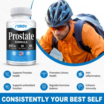 Rasav Prostate Health Supplements for Men with Saw Palmetto, Pygeum, Nettle, Pumpkin Seed, DHT Blocker - Helps Support Urinary Health and Prostate Support for Mens Health - 60 Capsules, 30-Day Supply