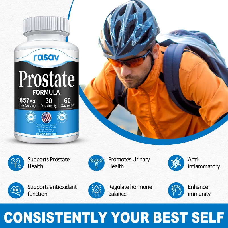 Rasav Prostate Health Supplements for Men with Saw Palmetto, Pygeum, Nettle, Pumpkin Seed, DHT Blocker - Helps Support Urinary Health and Prostate Support for Mens Health - 60 Capsules, 30-Day Supply