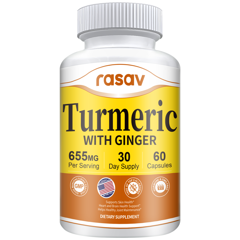Rasav Turmeric Curcumin Supplement - 95% Curcuminoids with Turmeric & Ginger, Black Pepper for Ultra High Absorption, Support Joint & Digestion Health, Non-GMO, 60 Capsules