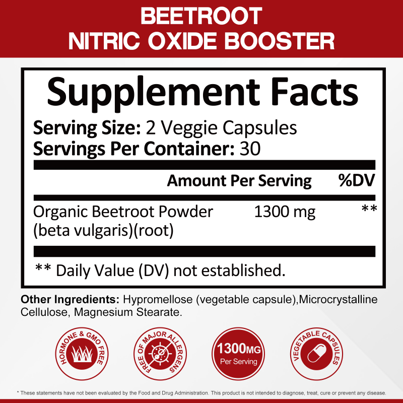 Rasav Beet Root Capsules 1300mg Per Serving - Beetroot Powder Supports Blood Flow, Blood Pressure, Heart & Energy, Beet Root Supplement Non-GMO - 60 Capsules, 30-Day Supply