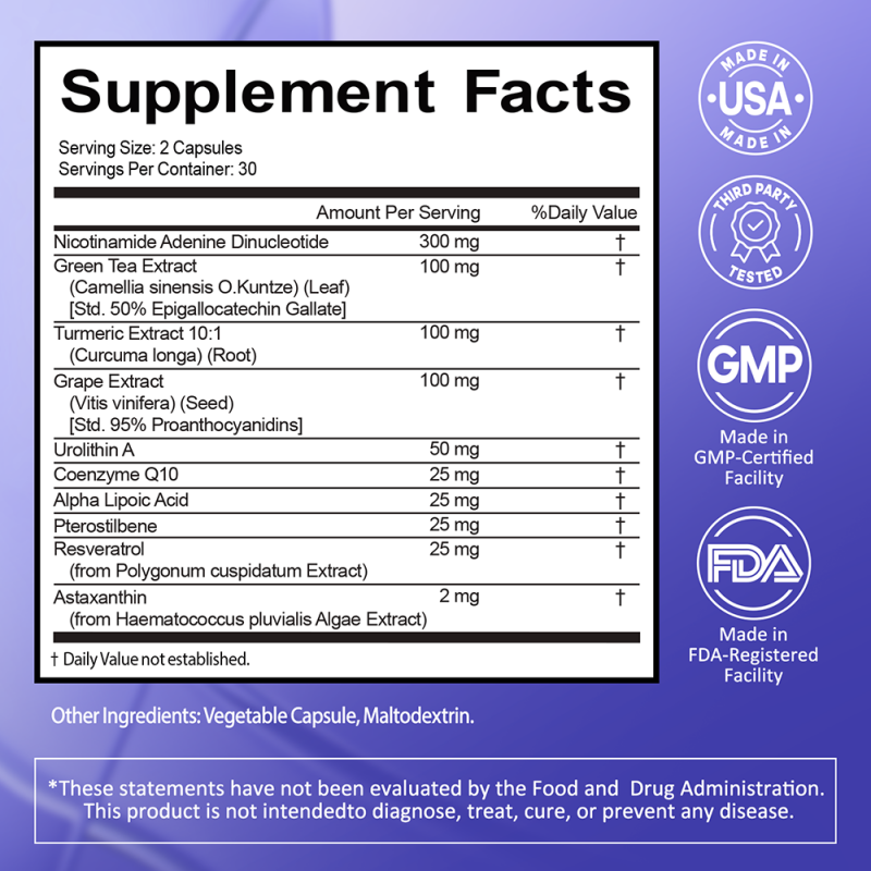 NAD+ Supplement with Resveratrol - NMN Supplement Alternative - Advanced Cellular Energy, Anti-Aging & Mitochondrial Support with CoQ10, Urolithin A & Alpha Lipoic Acid - Made in USA, 60 Capsules