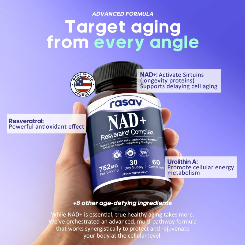 NAD+ Supplement with Resveratrol - NMN Supplement Alternative - Advanced Cellular Energy, Anti-Aging & Mitochondrial Support with CoQ10, Urolithin A & Alpha Lipoic Acid - Made in USA, 60 Capsules
