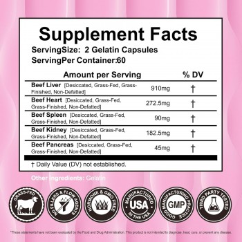 Rasav Beef Organ Supplement for Women - Supports Hormone Balance| Ferritin & Energy Levels - Grass-Fed Beef Liver, Kidney, Heart, & More - 120 Capsules