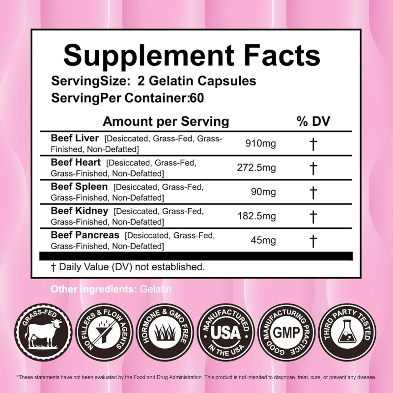 Rasav Beef Organ Supplement for Women - Supports Hormone Balance| Ferritin & Energy Levels - Grass-Fed Beef Liver, Kidney, Heart, & More - 120 Capsules